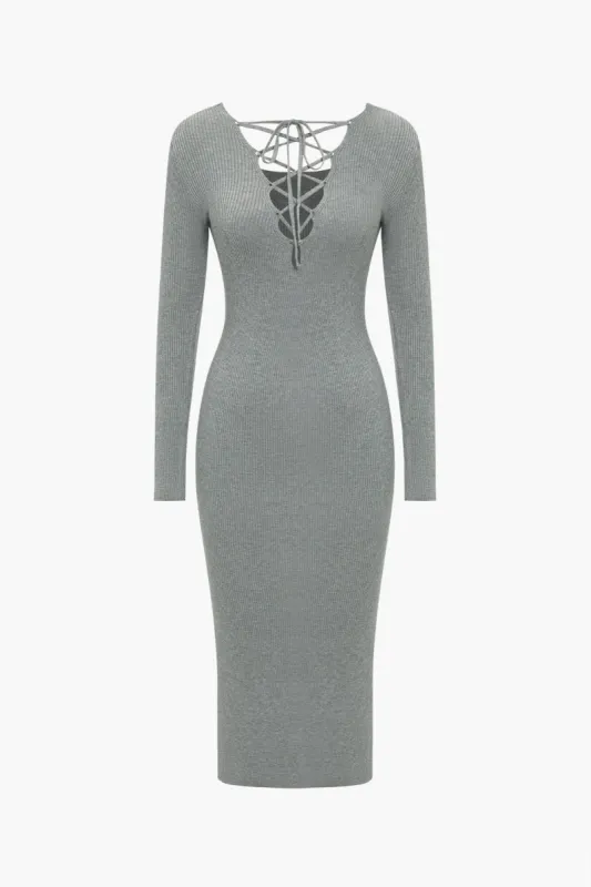 Strikket udskåret sammenbinding langærmet kjole sold by Micas