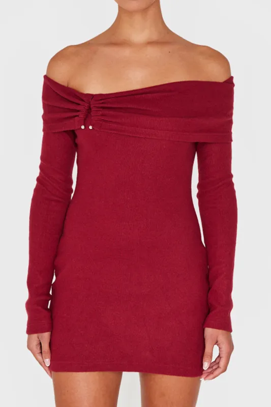 Knit Metallic Ruched Off Shoulder Long Sleeve Dress sold by Micas