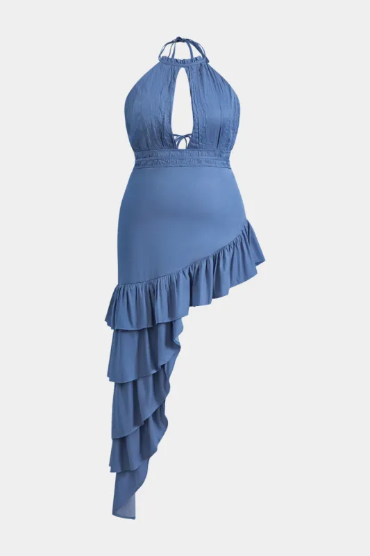 Plus Size Ruffle Cut Out Halter Neck Tie Back Mini Dress sold by Micas