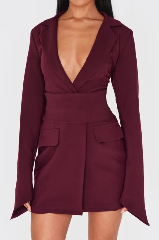 Tie Back V-Neck Pocket Long Sleeve Mini Dress sold by Micas