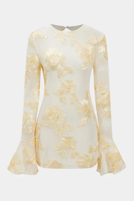 Jacquard Backless Bell Sleeve Mini Dress sold by Micas