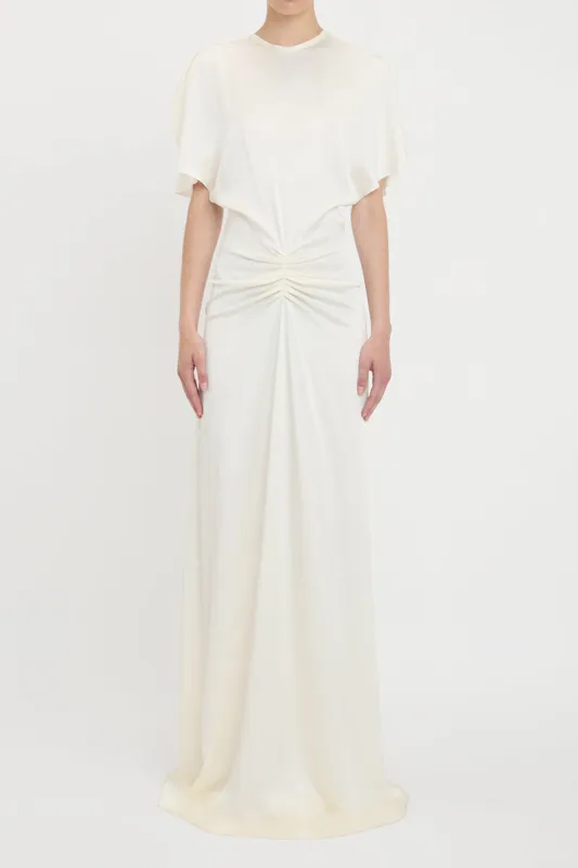 Ruched Tie Back Backless Short Sleeve Maxi Dress sold by Micas