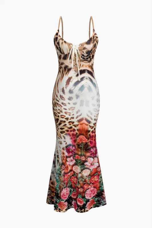 Leopard blomsterbind-front slip maxi kjole sold by Micas