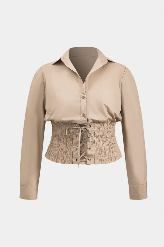 Plus Size Ruched Button Tie Front Long-Sleeve Shirt sold by Micas