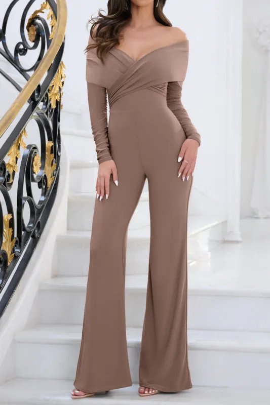 RUCHED krydsede skulderen langærmet jumpsuit sold by Micas