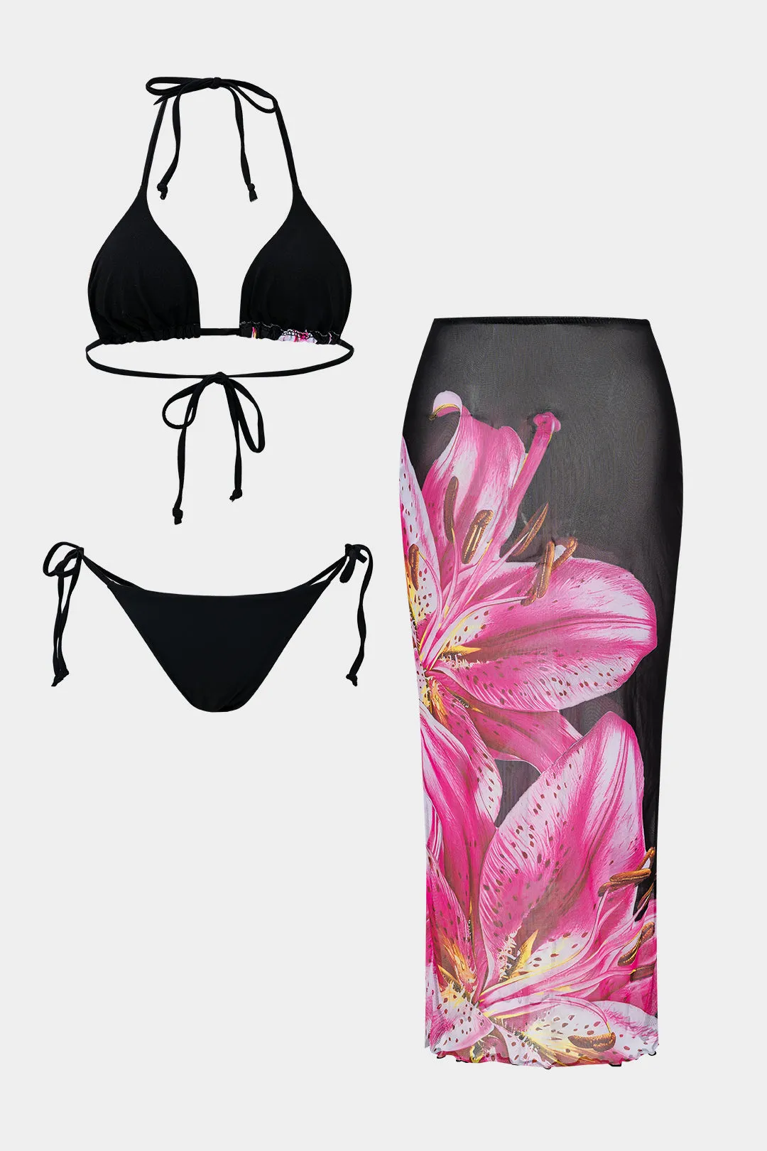 Blomsterprint Mesh Tie-Up Bikini og Cover Up Set sold by Micas product image thumbnail 2