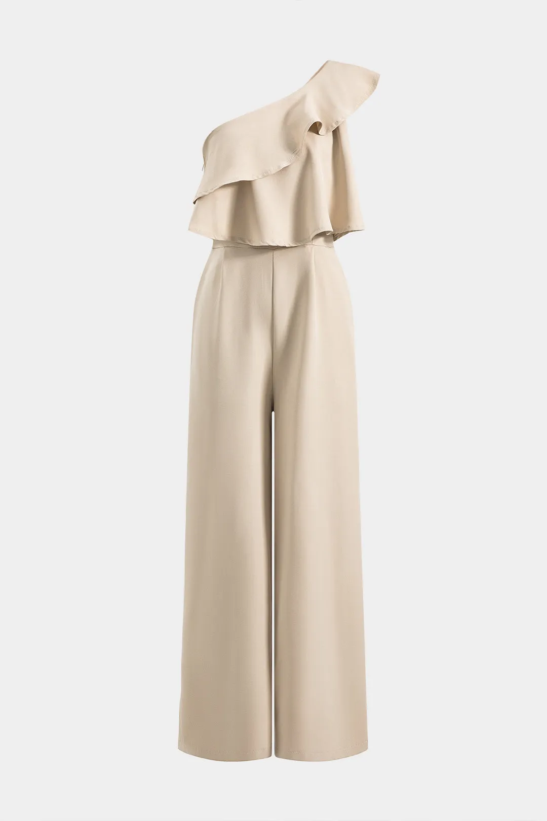 Solid ruffle lynlås en skulder ærmeløs jumpsuit sold by Micas