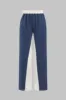 Denim lynlås rygfri halter halstank top og plisserede patchwork bukser sæt sold by Micas