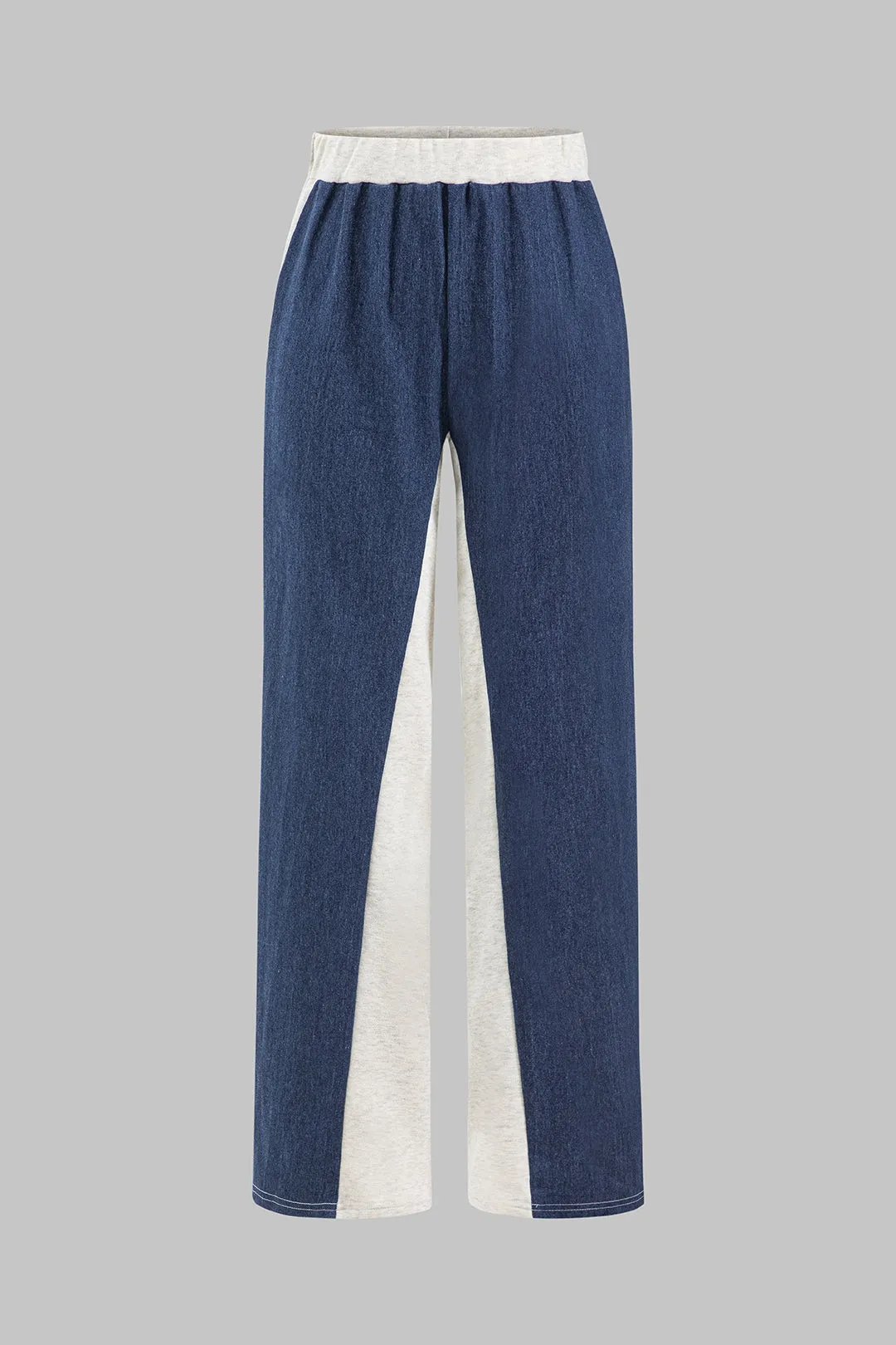 Denim lynlås rygfri halter halstank top og plisserede patchwork bukser sæt sold by Micas product image thumbnail 4