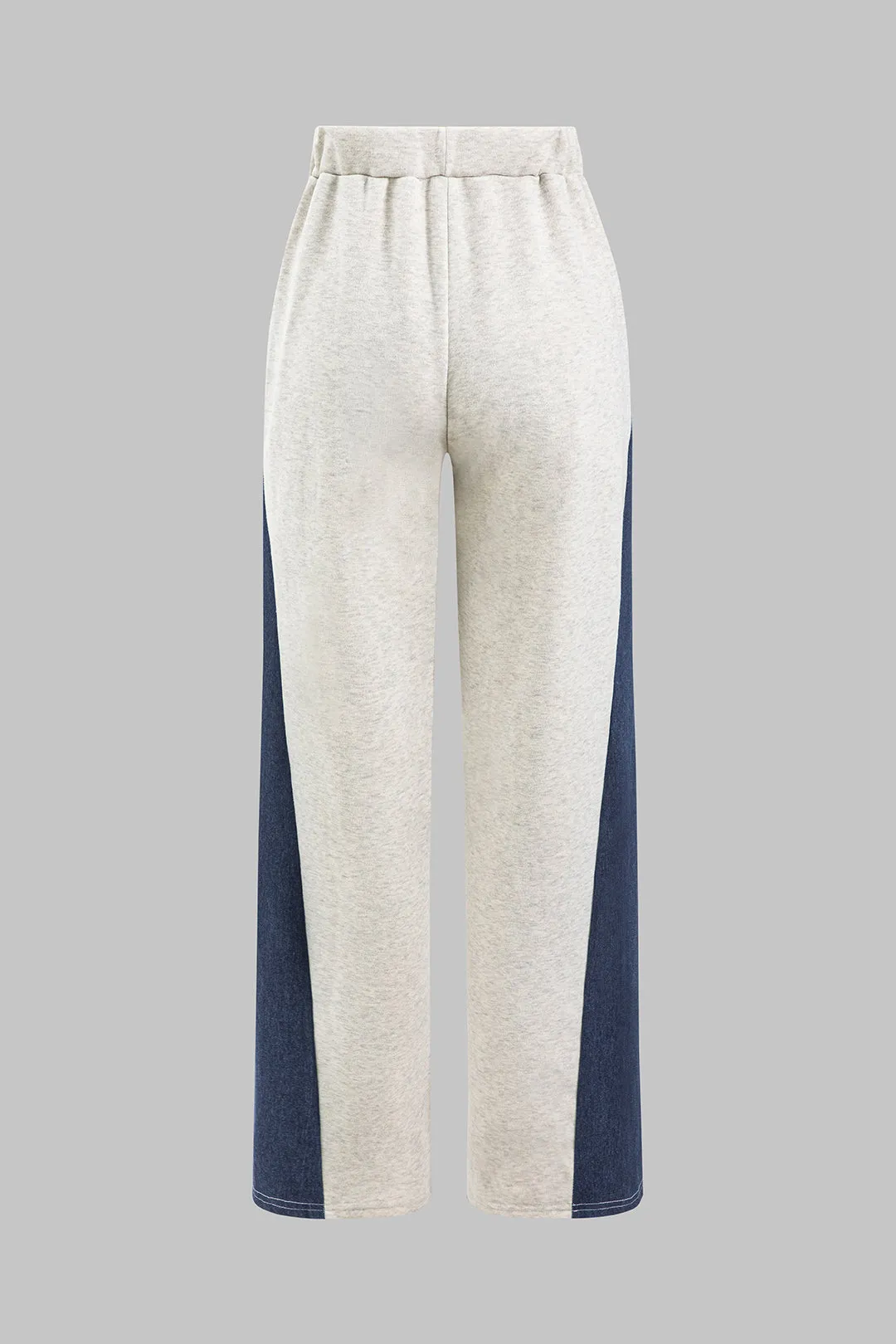 Denim lynlås rygfri halter halstank top og plisserede patchwork bukser sæt sold by Micas product image thumbnail 5