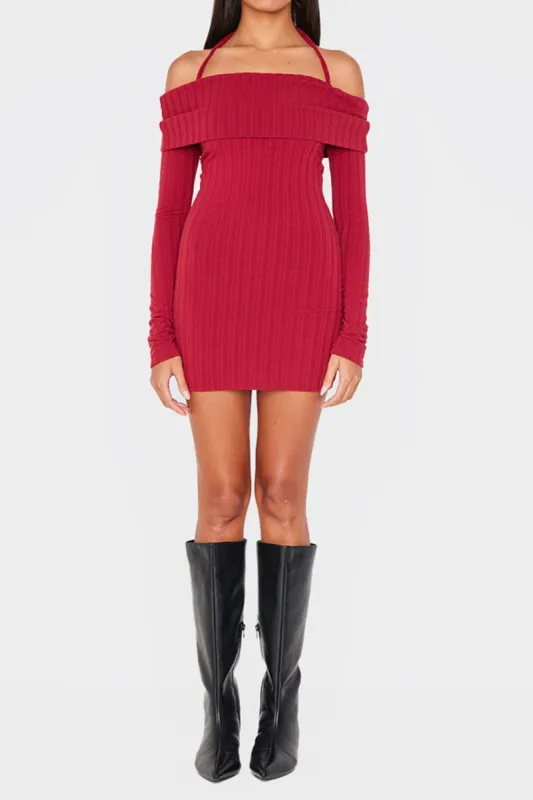 Knit Tie Back Off Shoulder Long Sleeve Dress sold by Micas