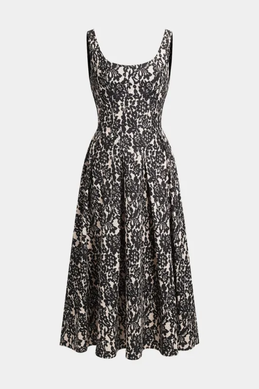 Abstract Print Pleat Zipper Backless Slip Midi Dress sold by Micas