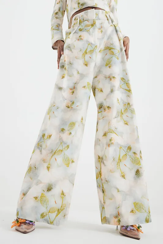 Floral Print Linen Pocket Wide Leg Trousers sold by Micas