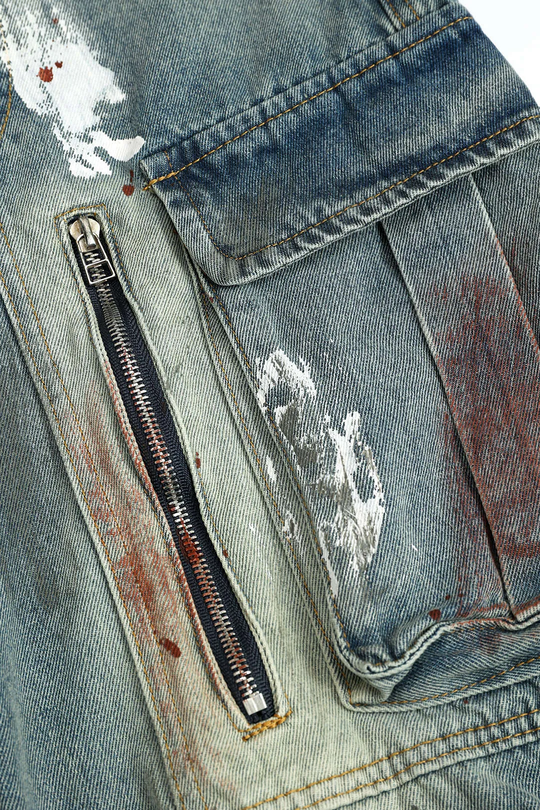 Graffiti denim vasket knaplomme lynlås brede ben jeans sold by Micas product image thumbnail 3