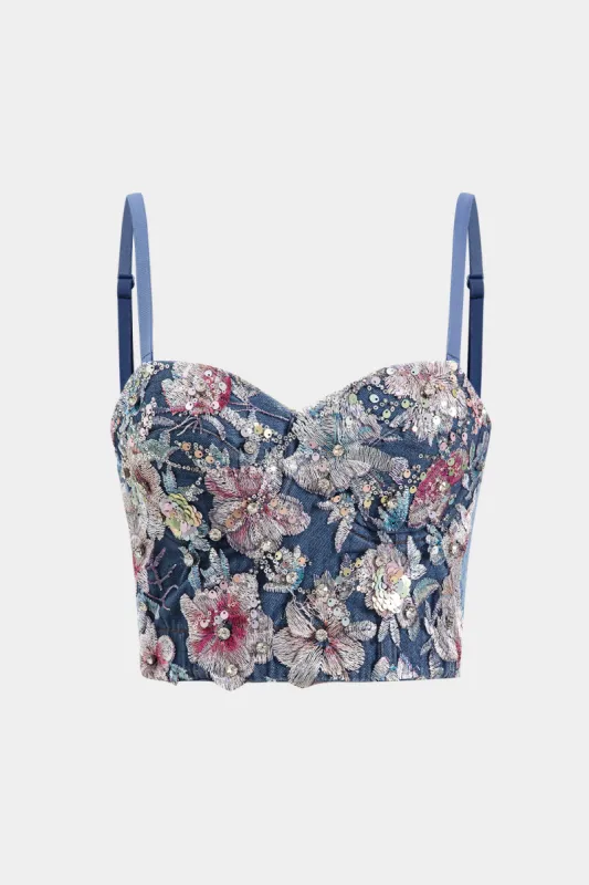 Denim paljetterbroderi bustier slip cami top sold by Micas