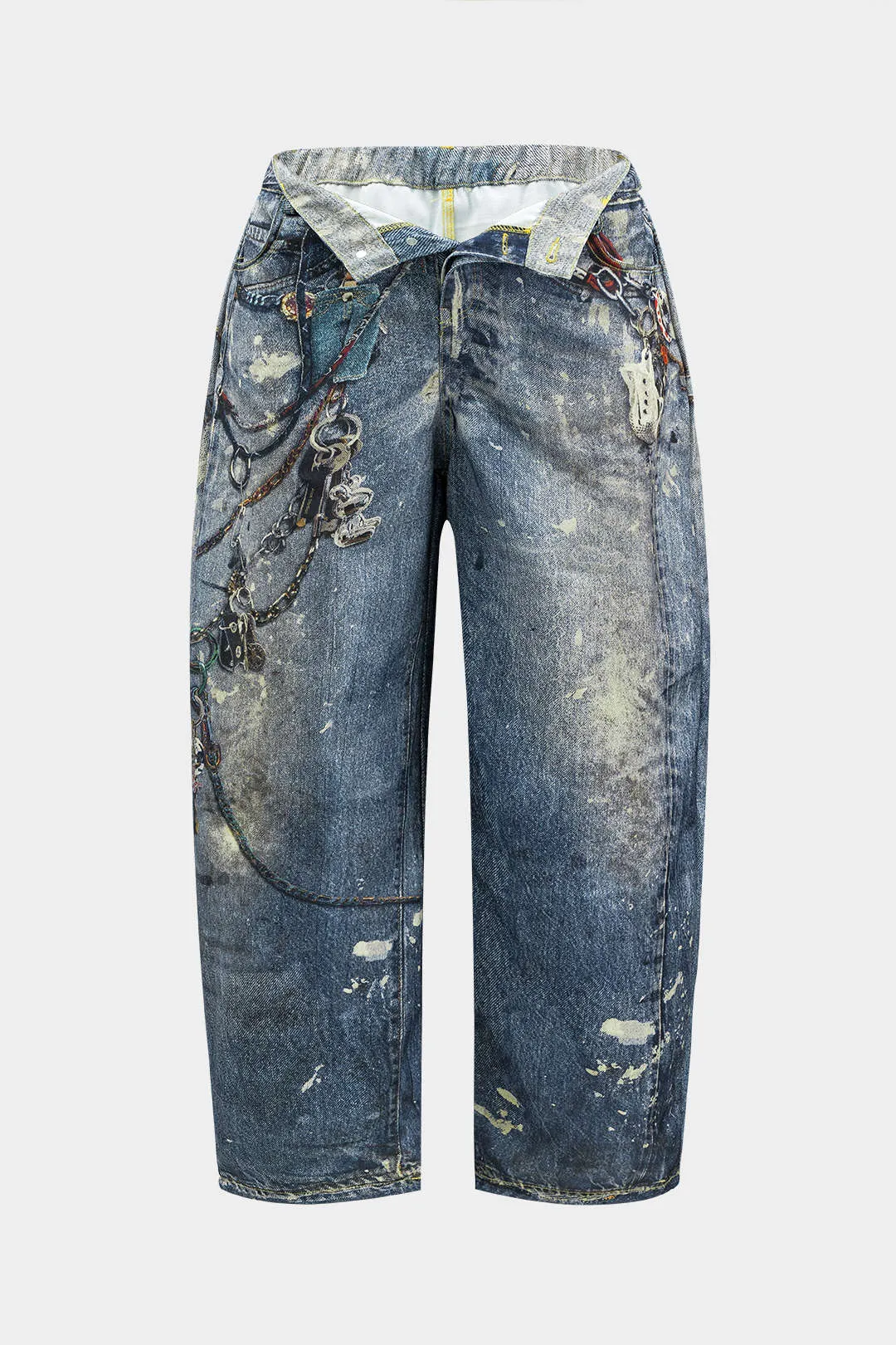 Plus størrelse abstrakt akvarelprint knap lomme bukser sold by Micas