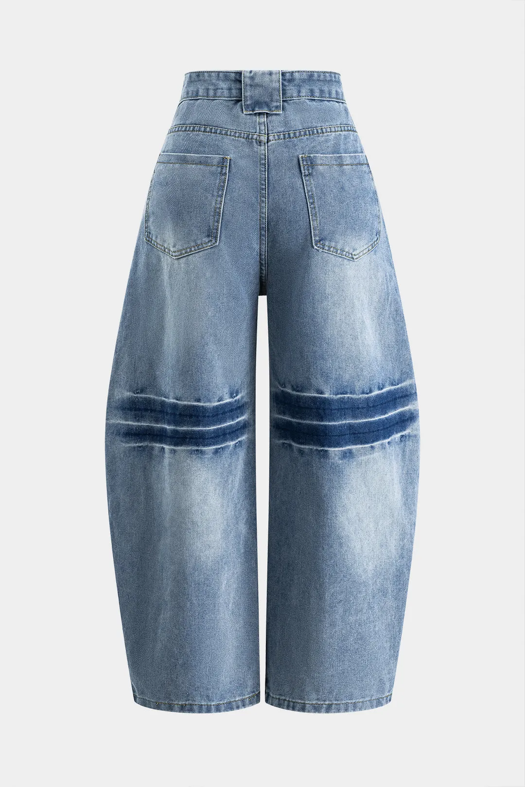 Denim-knaplommelomskurve-ben bred ben tønde jeans sold by Micas product image thumbnail 2