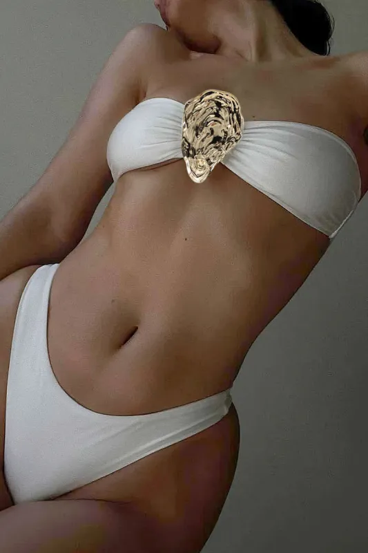 Metallisk Ruched Tie Back Bikini Set sold by Micas