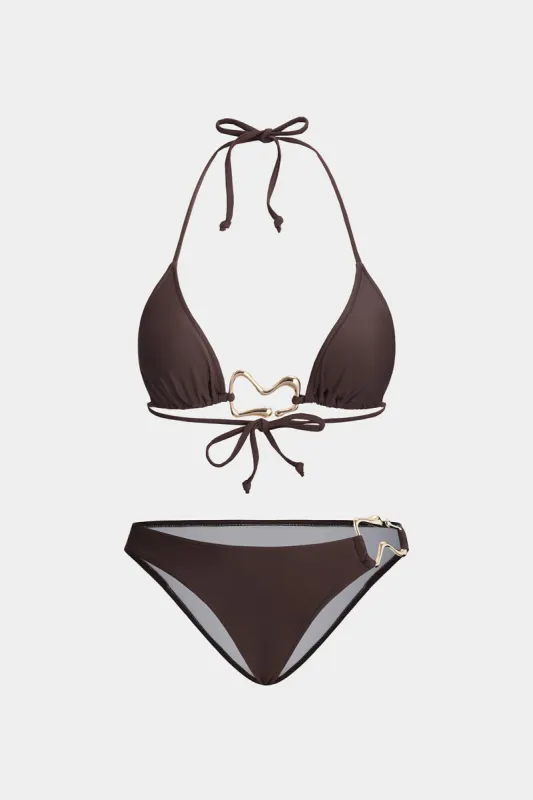 Metallic Ruched Tie Up Bikini Set sold by Micas