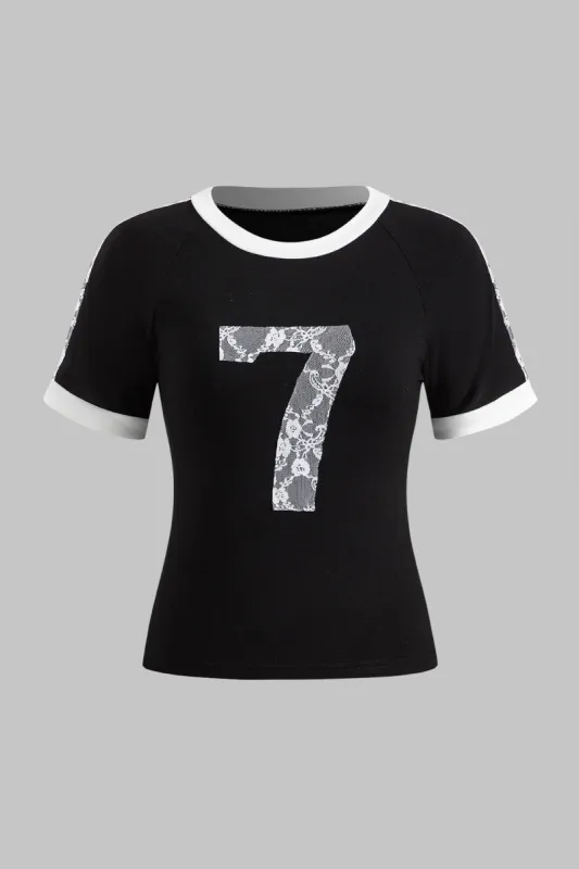 Nummer 7 blonder patchwork kortærmet t-shirt sold by Micas