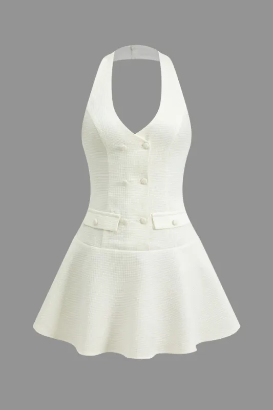 Halter hals knap lomme bagløs mini kjole sold by Micas