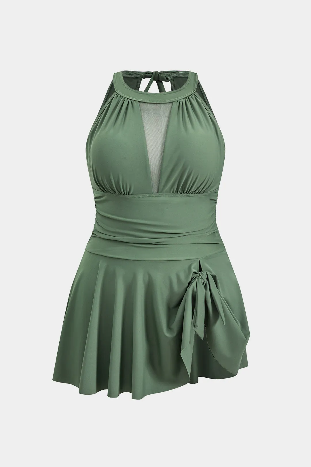 Plus Size Ruched Cut Out Backless Tie Back Swimsuit sold by Micas