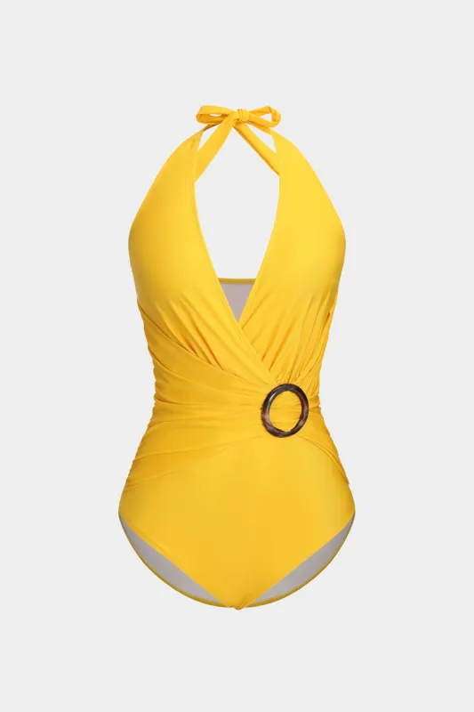 Tummy Control Ruched V-neck Tie Up Swimsuit sold by Micas