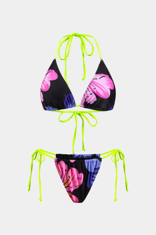 Blomsterprint Ruched Rackless Tie Back Bikini Set sold by Micas