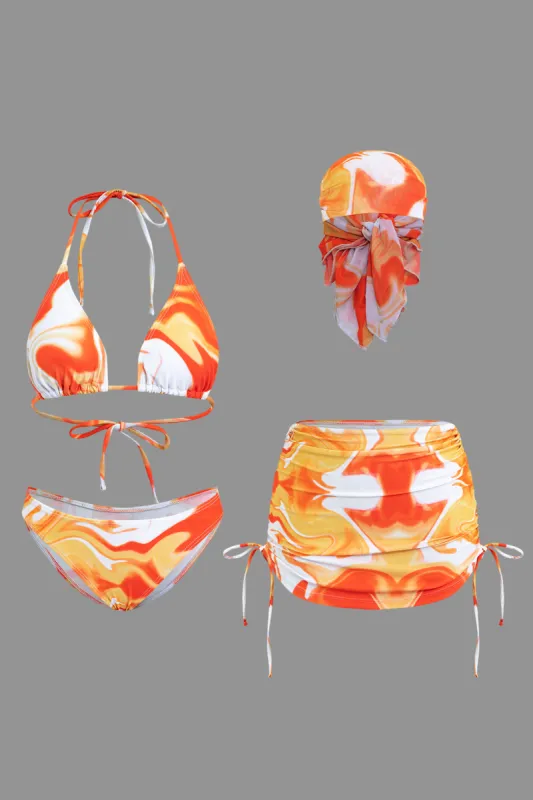 Ombre Print Tie Dye Peadbands Mesh Ruched Tie Back Bikini og Tie Knot Cover Up Set sold by Micas
