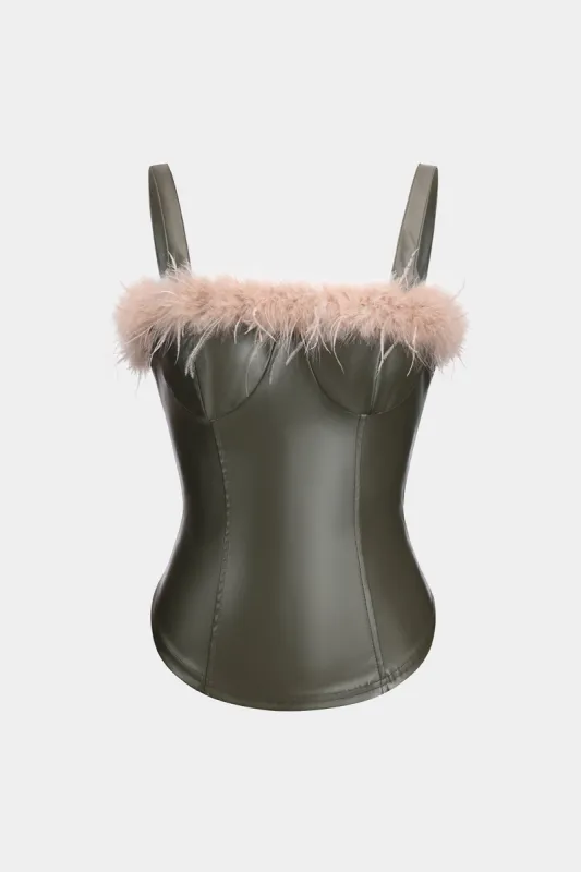 Faux læderfjer bustier slip cami top sold by Micas