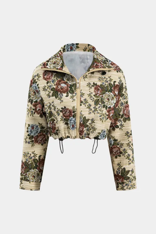 Jacquard Zipper Button Long Sleeve Jacket sold by Micas
