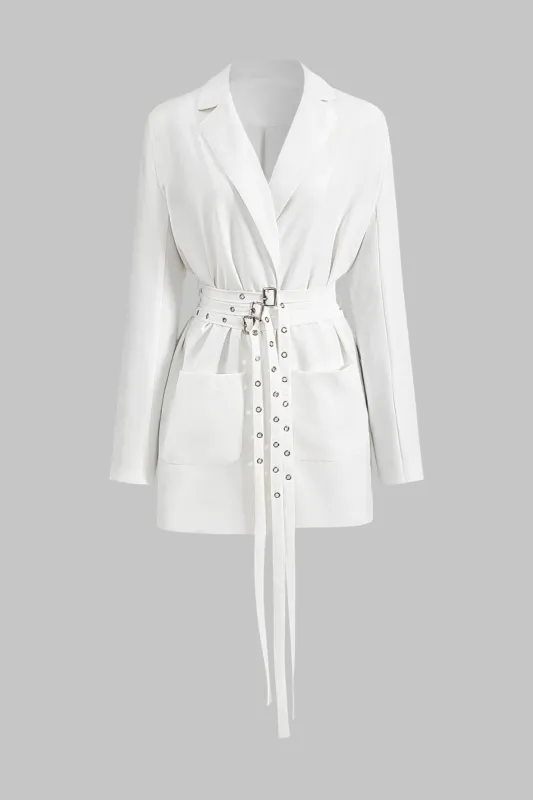 Belted Button Pocket Notched Lapel Blazer made by Micas