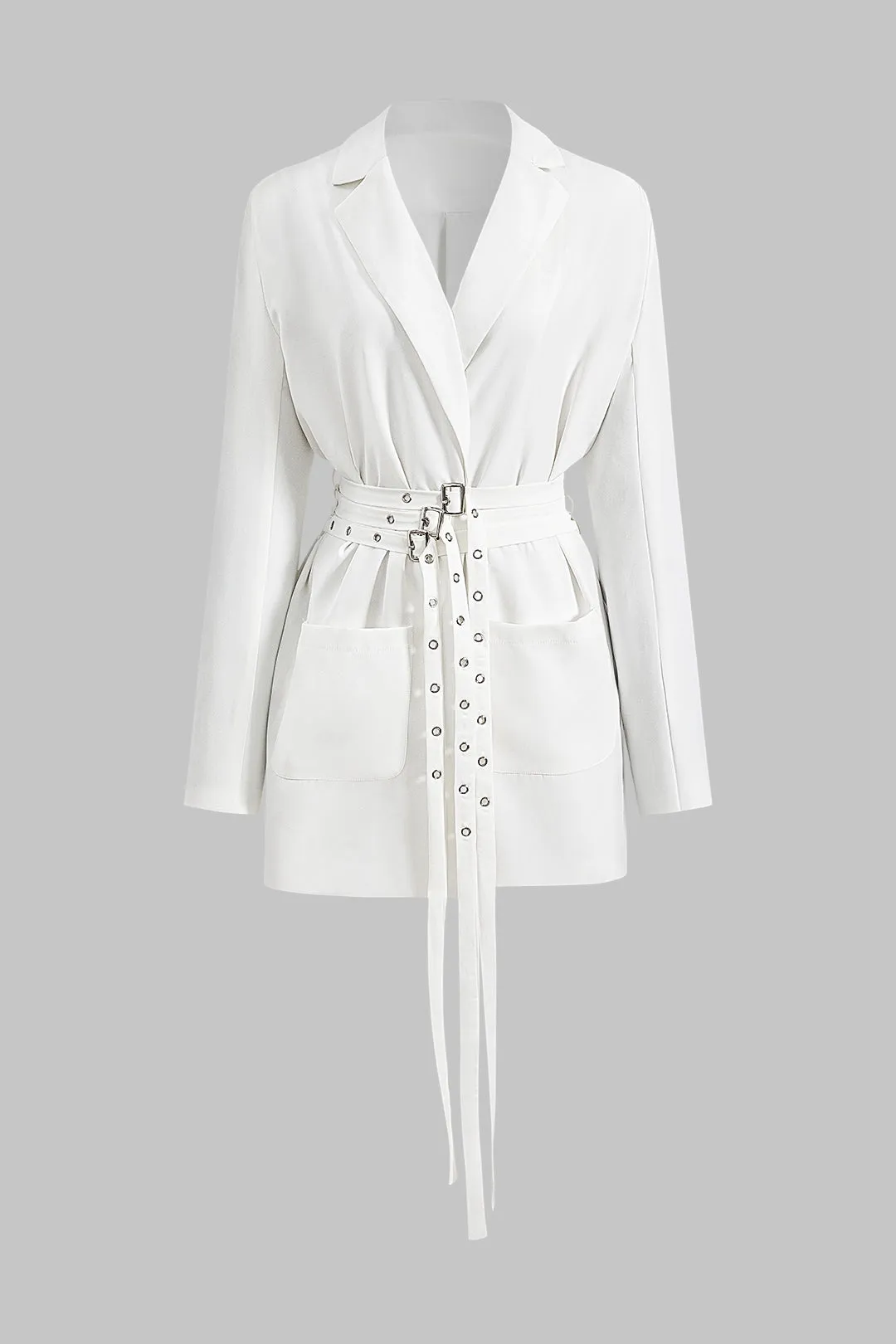 Belted Button Pocket Notched Lapel Blazer sold by Micas