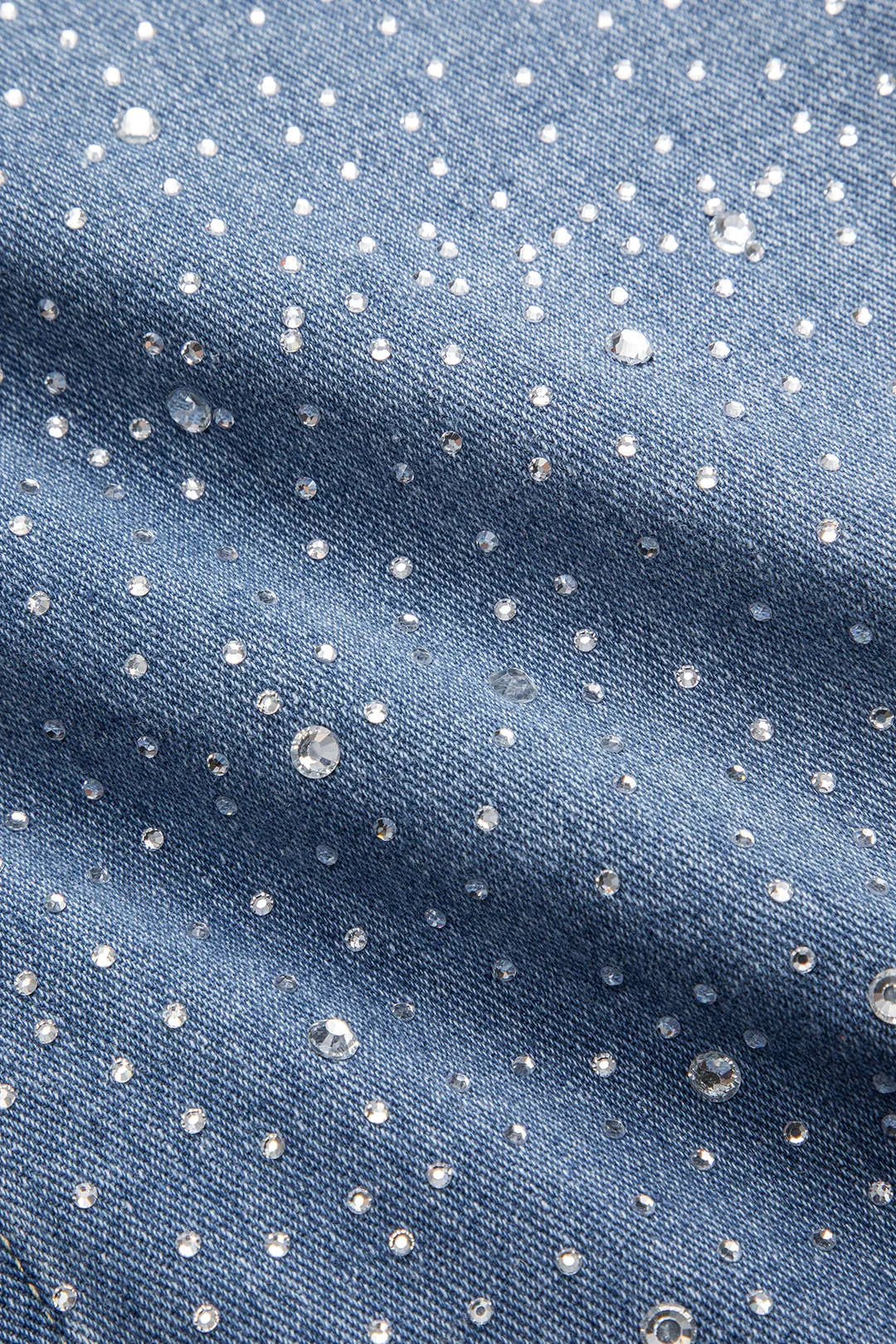 Denim rhinestone bælte knap lomme brede ben jeans sold by Micas product image thumbnail 4