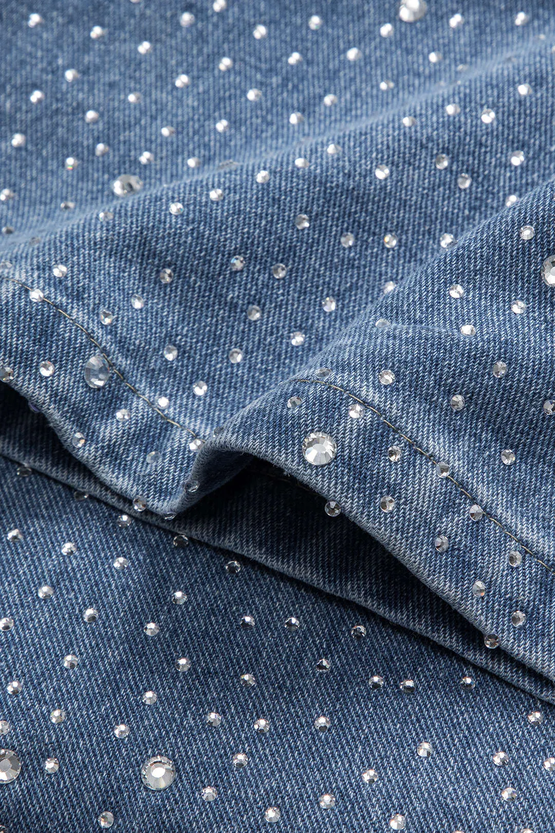 Denim rhinestone bælte knap lomme brede ben jeans sold by Micas product image thumbnail 5