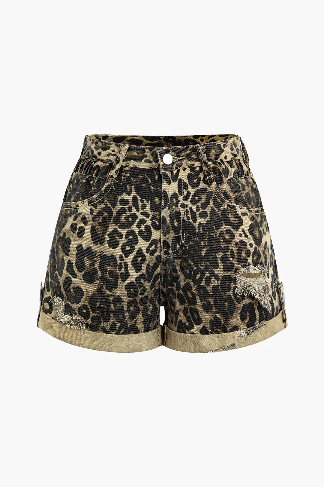 Leopard print denim lomme -knap shorts sold by Micas