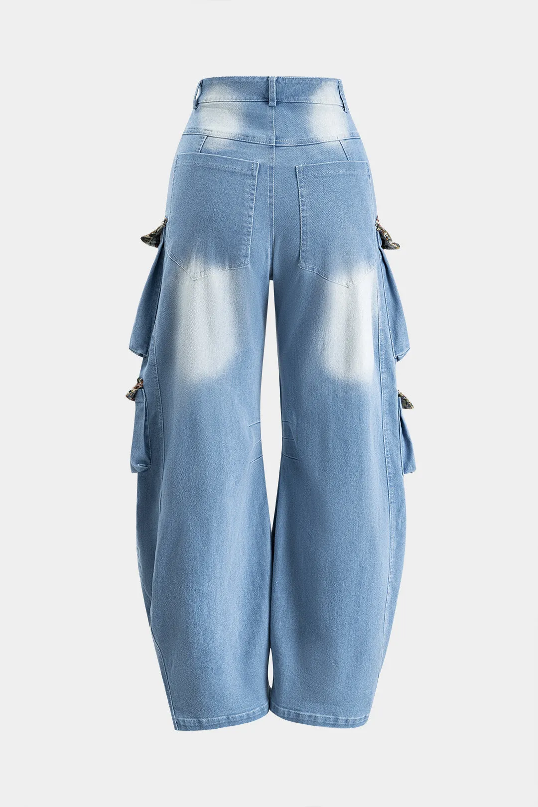 Jacquard denim patchwork -knap lynlås lomme tønde jeans sold by Micas product image thumbnail 2