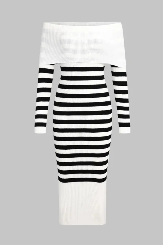 Strik Zebra Stripe Off Shoulder Langærmet kjole sold by Micas