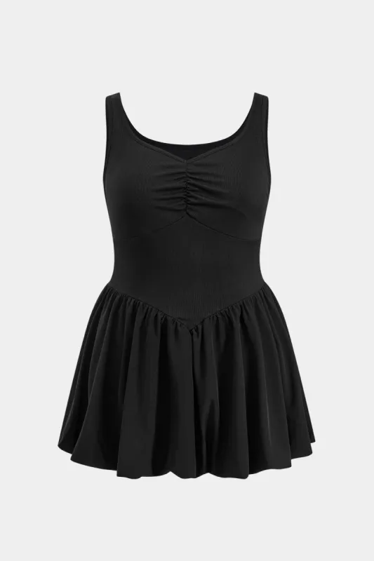 Plus Size Patchwork Ruched Puff Hem Slip Mini Dress sold by Micas