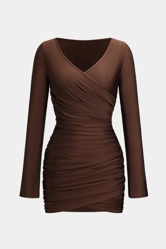 Ruched krydsede mini kjole i langærmet sold by Micas