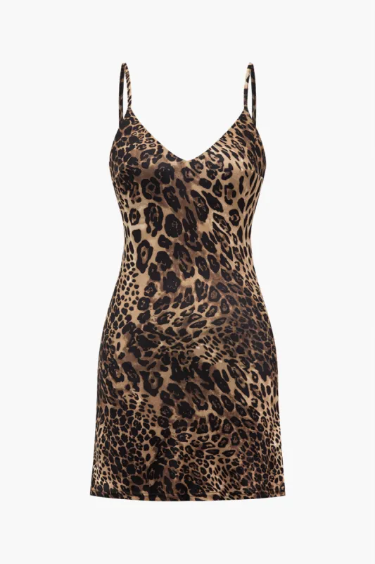 Leopard print rygfri slip mini kjole sold by Micas