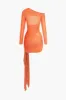 Mesh Ruched Ruffled Boat Neck Langærmet mini kjole sold by Micas