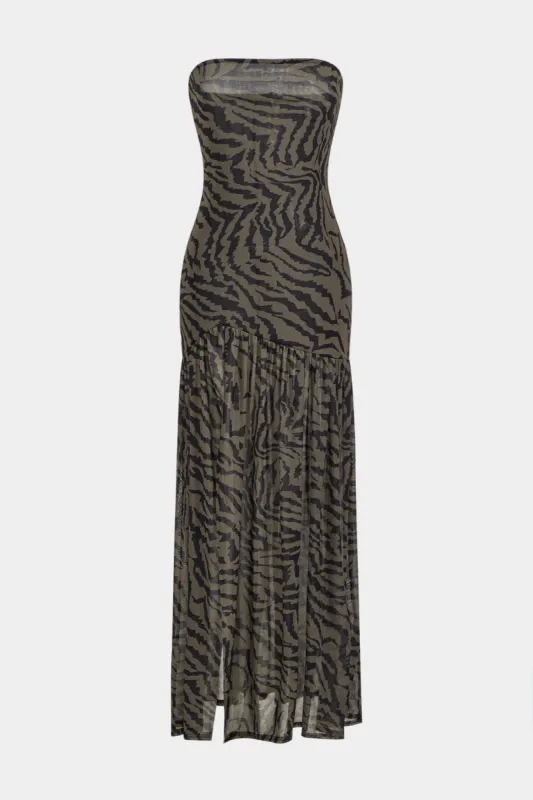 Zebra Stripe Print Rackless Slit stropløs maxi -kjole sold by Micas