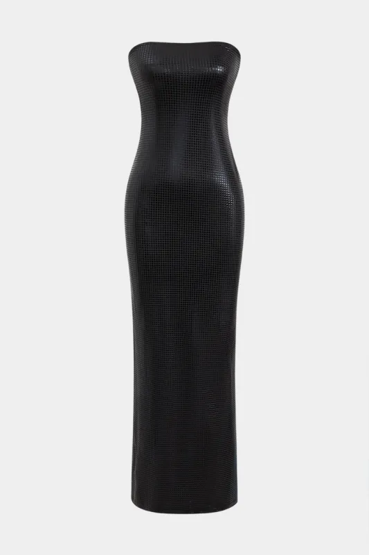 Rygløs stropløs spalte maxi kjole sold by Micas