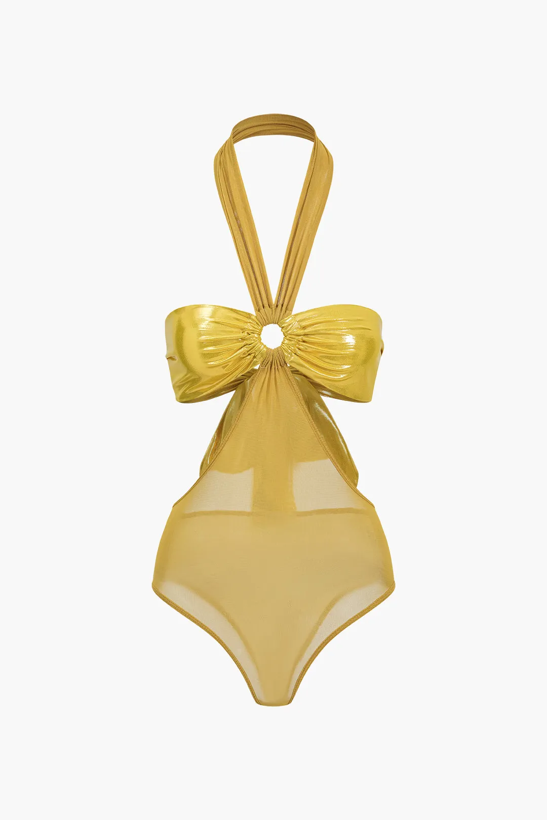 Ruched udskåret halter hals slips tilbage bodysuit og spalte nederdel sæt sold by Micas product image thumbnail 2