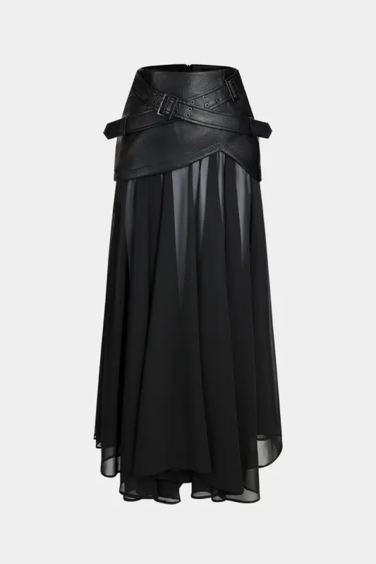 Faux Leather Belted Patchwork Pocket Zipper Skirt sold by Micas