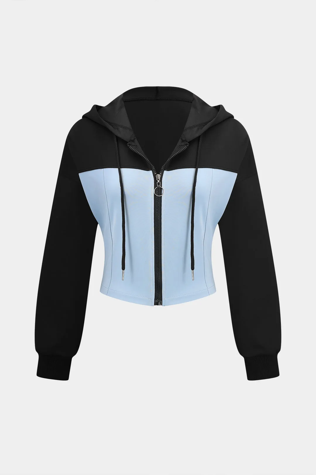 Hooded Patchwork DrawString Zippper Langærmet top og Ruched Bukser Set sold by Micas product image thumbnail 2