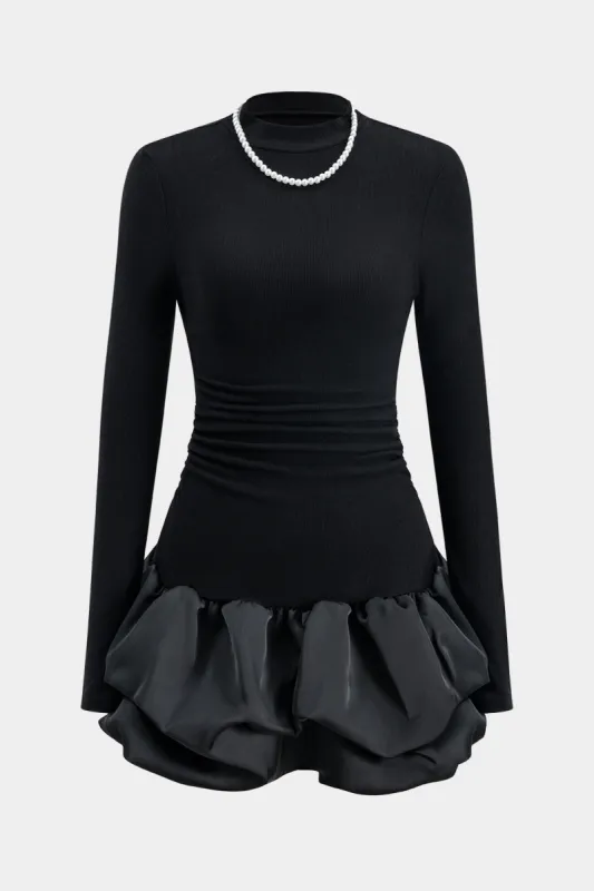 Perle kæde ruched puff hem lange ærmet mini kjole sold by Micas