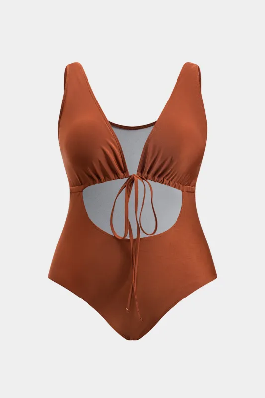 Plus størrelse ruched slips front udskåret mave kontrol badedragt sold by Micas