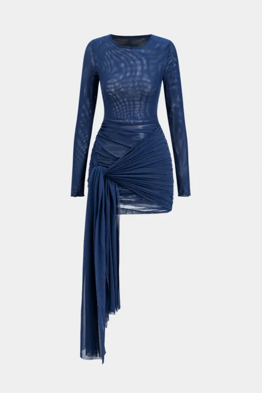 Mesh slips foran langærmet mini kjole sold by Micas